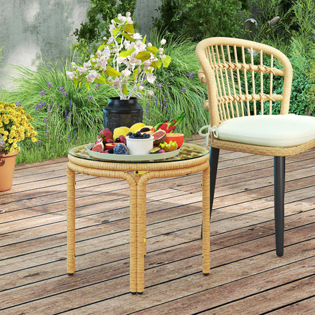 easycomfort easycomfort tavolino da giardino in rattan e vetro rotondo in stile boho chic 50x44 cm giallo