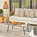 easycomfort easycomfort tavolino da giardino in rattan pe con piano in vetro e acciaio 110x60x40 cm legno naturale