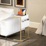easycomfort easycomfort tavolino da salotto a forma di c effetto marmo con prese di corrente e usb integrate bianco