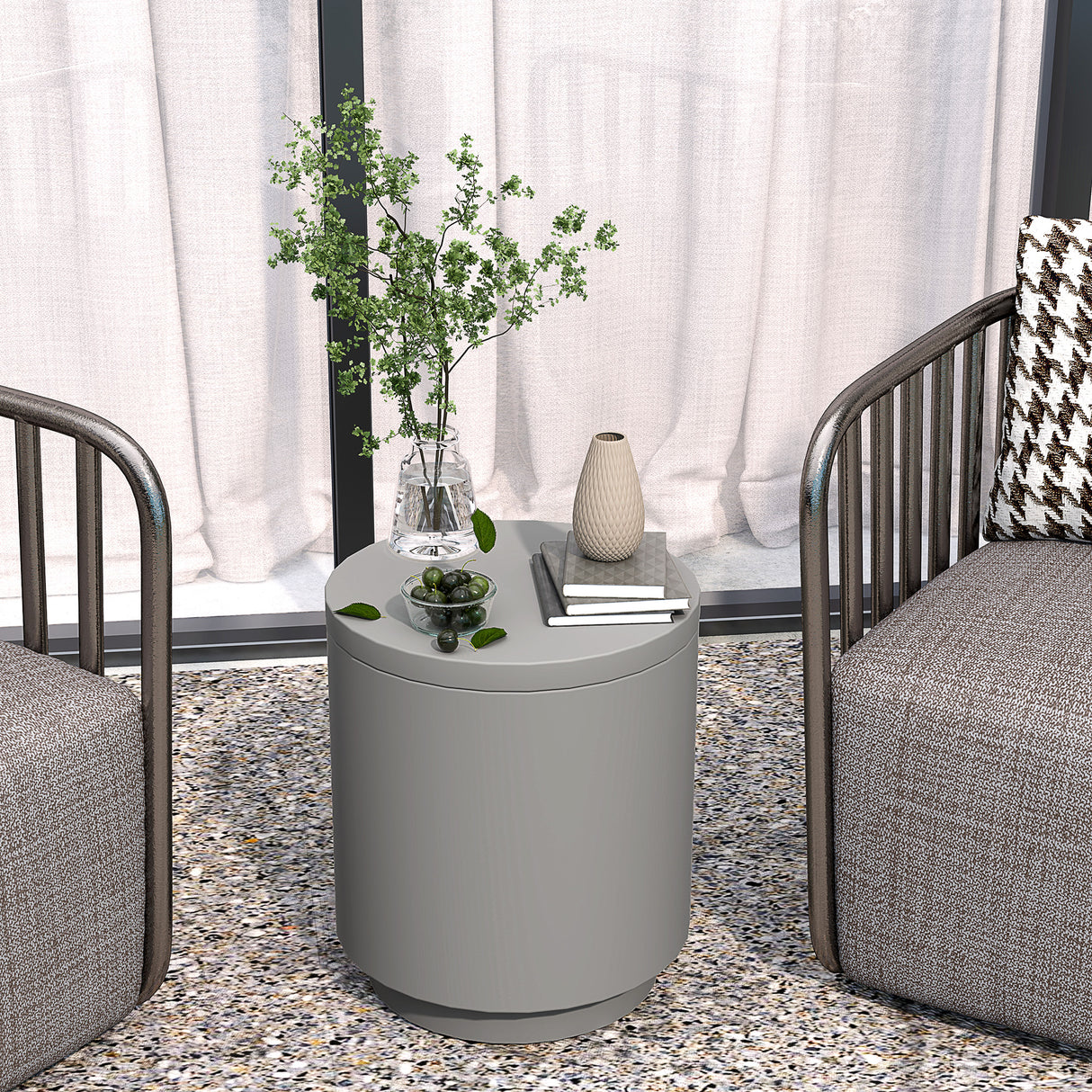 easycomfort easycomfort tavolino multiuso con secchiello ghiaccio e coperchio in cemento e acciaio inox 37 5x43 5 cm grigio chiaro