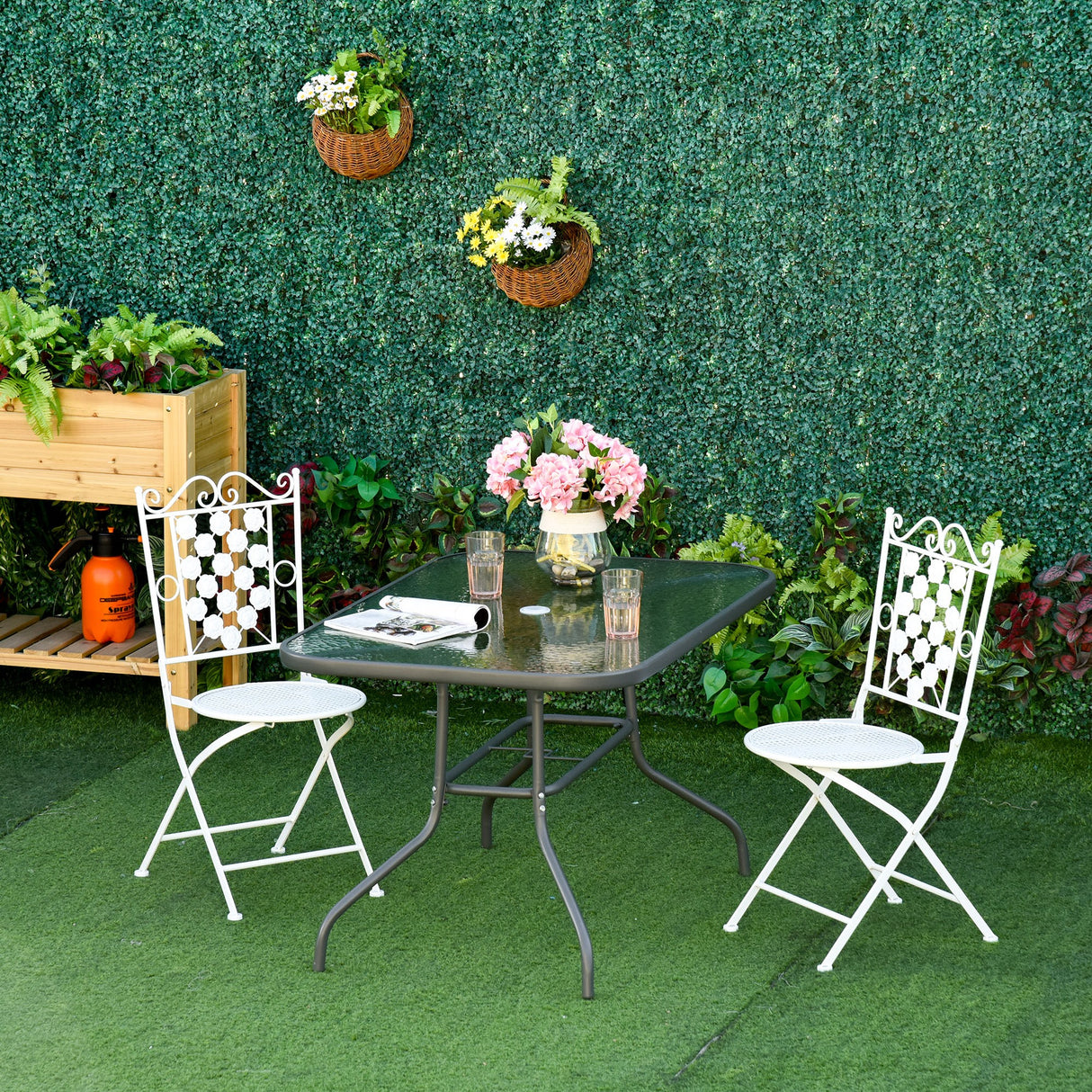 easycomfort easycomfort tavolo da giardino con foro per ombrellone arredamento da esterno in metallo e vetro 140x80x70cm grigio ean 8054144134215