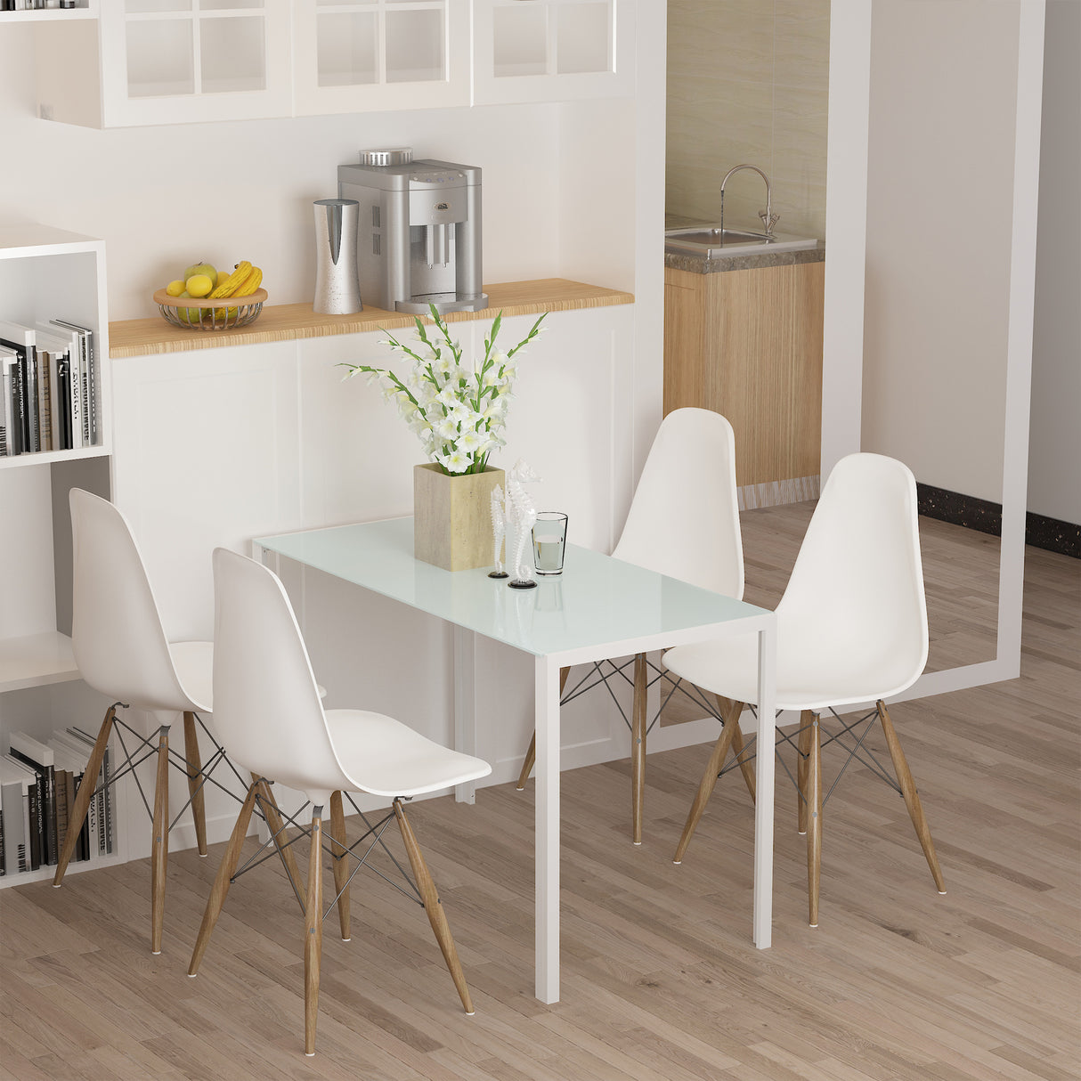 easycomfort easycomfort tavolo rettangolare da 4 persone per cucina e soggiorno tavolo moderno in metallo e vetro temperato 120x60x75 cm bianco