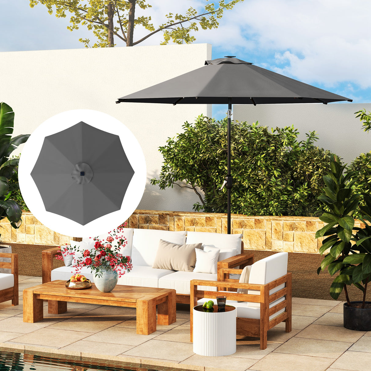 easycomfort easycomfort telo di ricambio per ombrellone da 3 m a 8 stecche poliestere anti uv 50 grigio