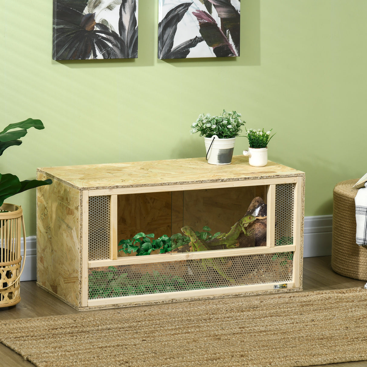 easycomfort easycomfort terrario per rettili in legno con porte in vetro scorrevoli e pannelli in rete 40x80x40 cm