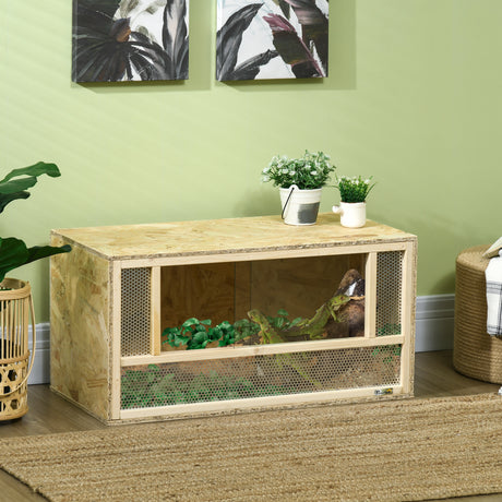 easycomfort easycomfort terrario per rettili in legno con porte in vetro scorrevoli e pannelli in rete 40x80x40 cm