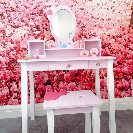 easycomfort easycomfort toeletta per bambine 3 anni in legno set tavolo da trucco giocattolo con specchio e sgabello rosa