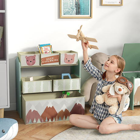 easycomfort easycomfortzonekiz scaffale portagiochi per bambini con 6 contenitori rimovibili in tessuto 63x30x66cm verde