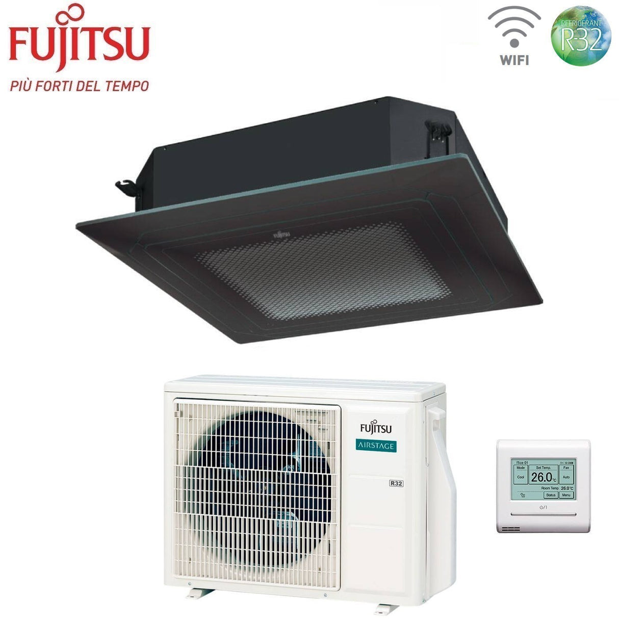 fujitsu condizionatore a cassetta fujitsu kr eco circular flow black 18000 btu auxg18krlb r 32 wi fi optional con griglia e filocomando