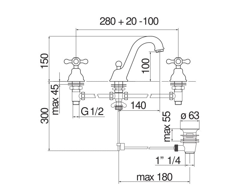 nobili rubinetto lavabo con 3 fori nobili serie grazia finitura cromo grc50111cr