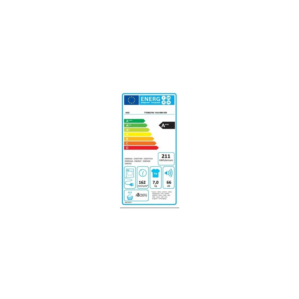 asciug t7dbg743 7kg a__ 900w bianco