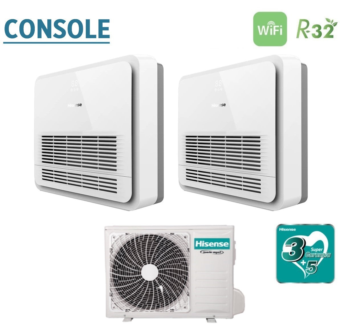 climatizzatore condizionatore hisense dual split console 12_12 con 2amw50u4rxa r 32 wi fi optional telecomando di serie incluso 12000_12000 7644