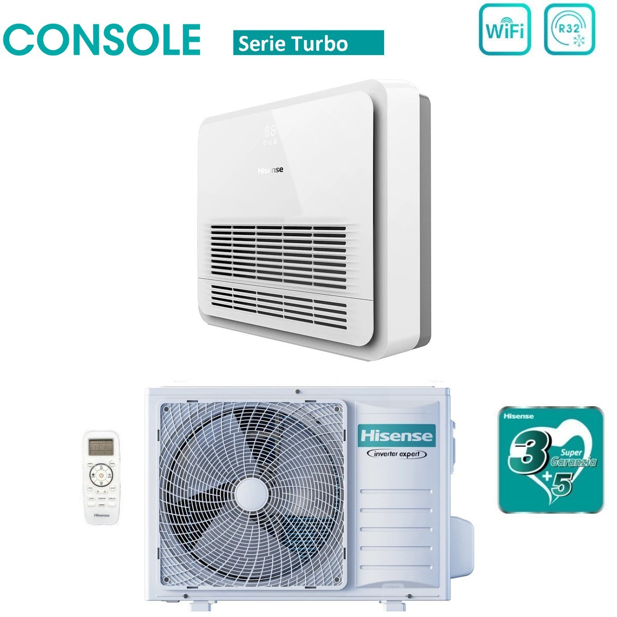 climatizzatore condizionatore hisense inverter console serie turbo 12000 btu akt35ur4rk8 _ auw35u4rs8 r 32 wi fi optional classe a__ a__ con telecomando di serie incluso