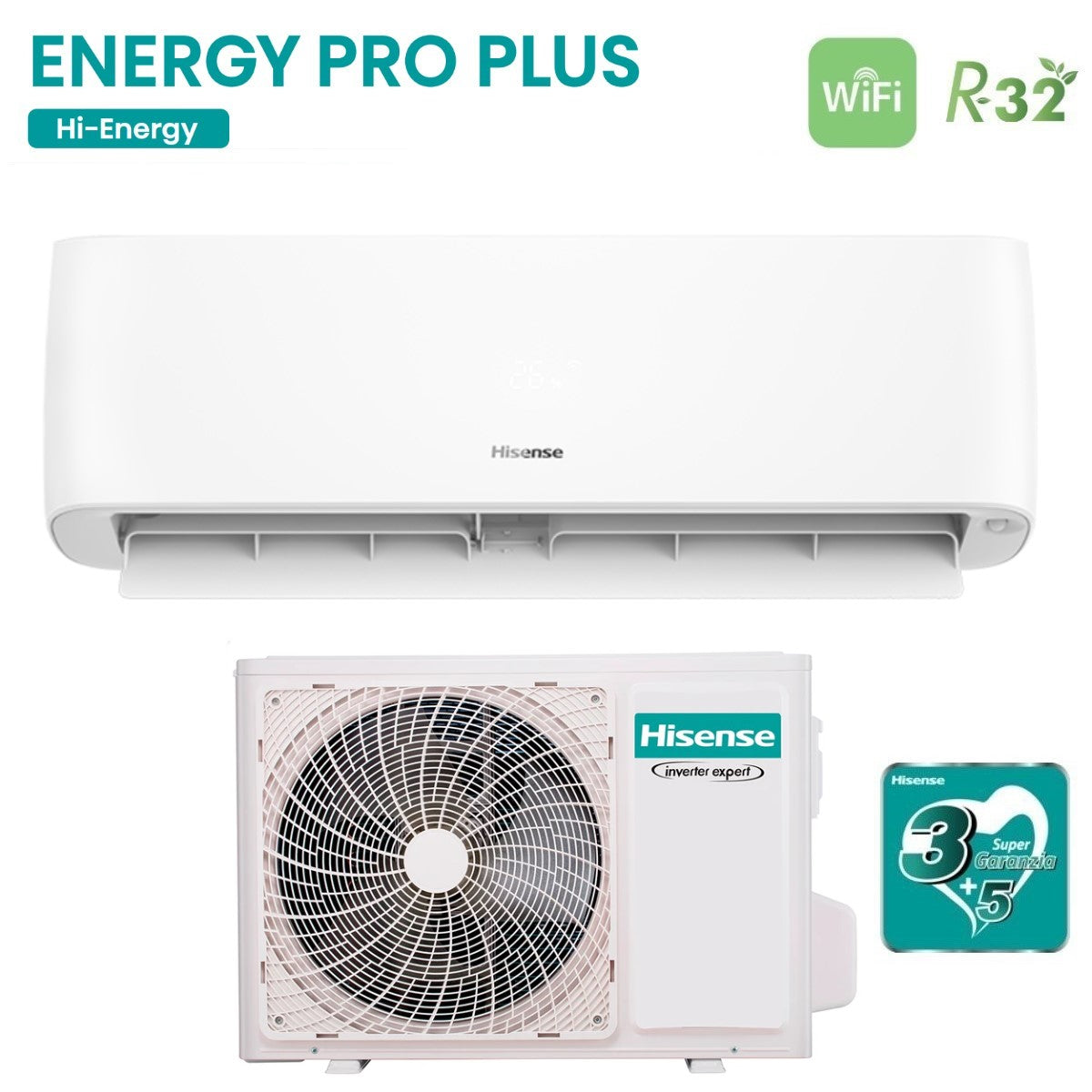 climatizzatore condizionatore hisense inverter serie energy pro plus 9000 btu qe25xv2ag + qe25xv01w r 32 wi fi integrato classe a+++ a+++