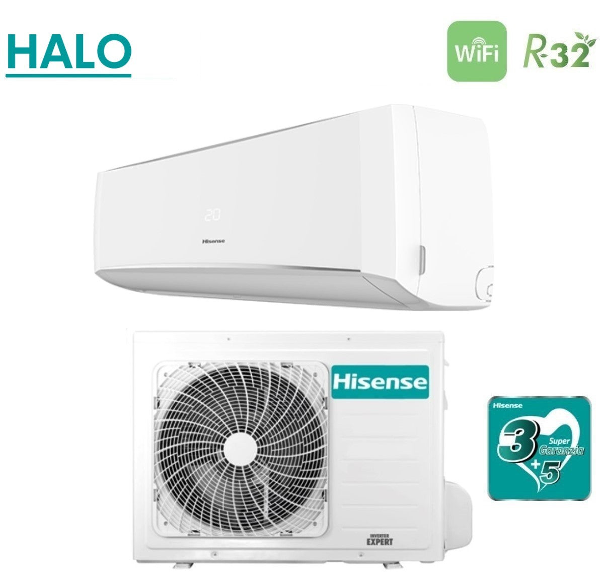 climatizzatore condizionatore hisense inverter serie halo 12000 btu cbmr1205g + cbmr1205w r 32 wi fi optional a++ a+