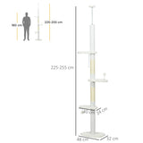 easycomfort easycomfort albero per gatti a soffitto con altezza regolabile e pali tiragraffi in cotone 48x32x225 255 cm bianco