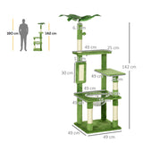 easycomfort easycomfort albero per gatti multilivello con amaca tiragraffi pallina e foglie decorative 49x49x142 cm verde