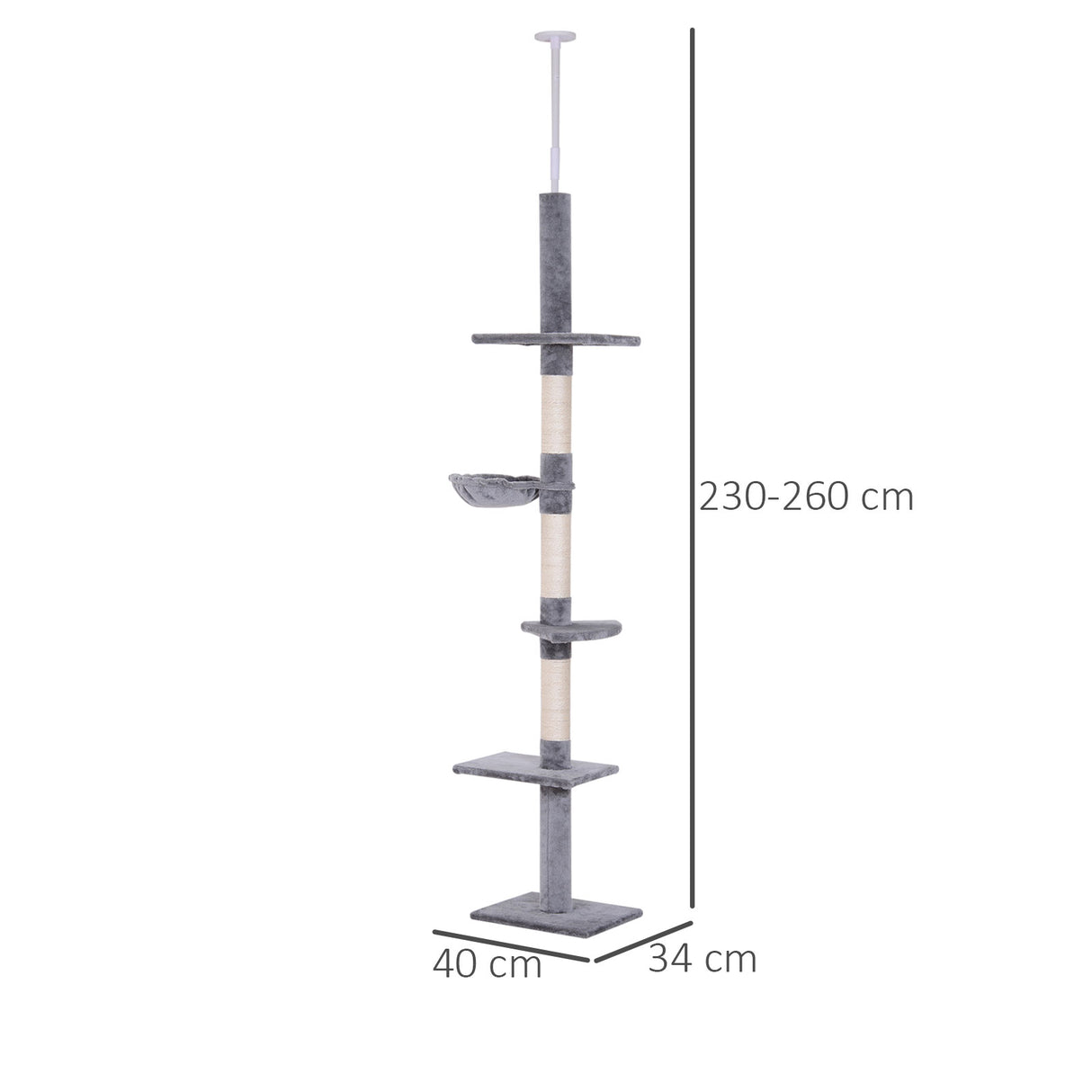 easycomfort easycomfort albero tiragraffi a 4 livelli ad altezza regolabile in truciolato peluche e sisal 40x34x230 260 cm grigio