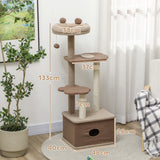 easycomfort easycomfort albero tiragraffi per gatti con lettino casetta e piattaforme in legno e cashmere 48x40x133 cm marrone