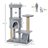 easycomfort easycomfort albero tiragraffi per gatti con trespolo casetta rampa e pallina in legno e peluche 60x40x100 cm grigio chiaro