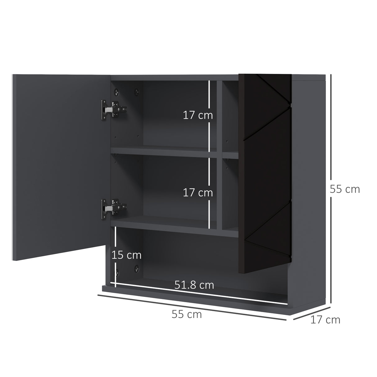 easycomfort easycomfort armadietto con specchiera bagno a 2 ante e mensole regolabili in legno 55x17x55cm nero