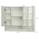 easycomfort easycomfort armadietto con specchio a 4 sezioni con ripiani regolabili specchiera bagno in legno e vetro 90x15x75 cm bianco