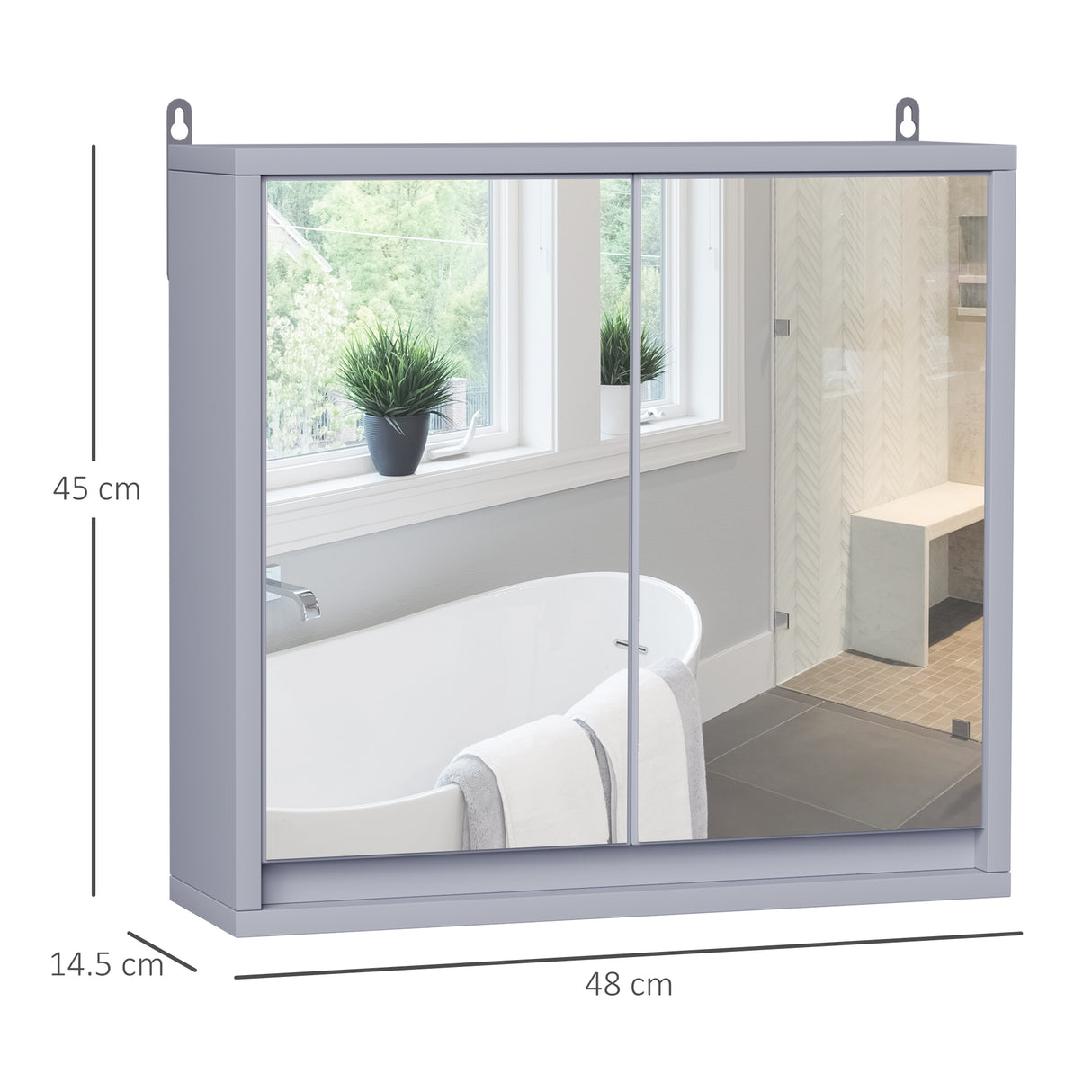 easycomfort easycomfort armadietto doppia porta a vetro con ripiano regolabile da bagno da parete legno 48x14 5x45cm grigio ean 8054111845229