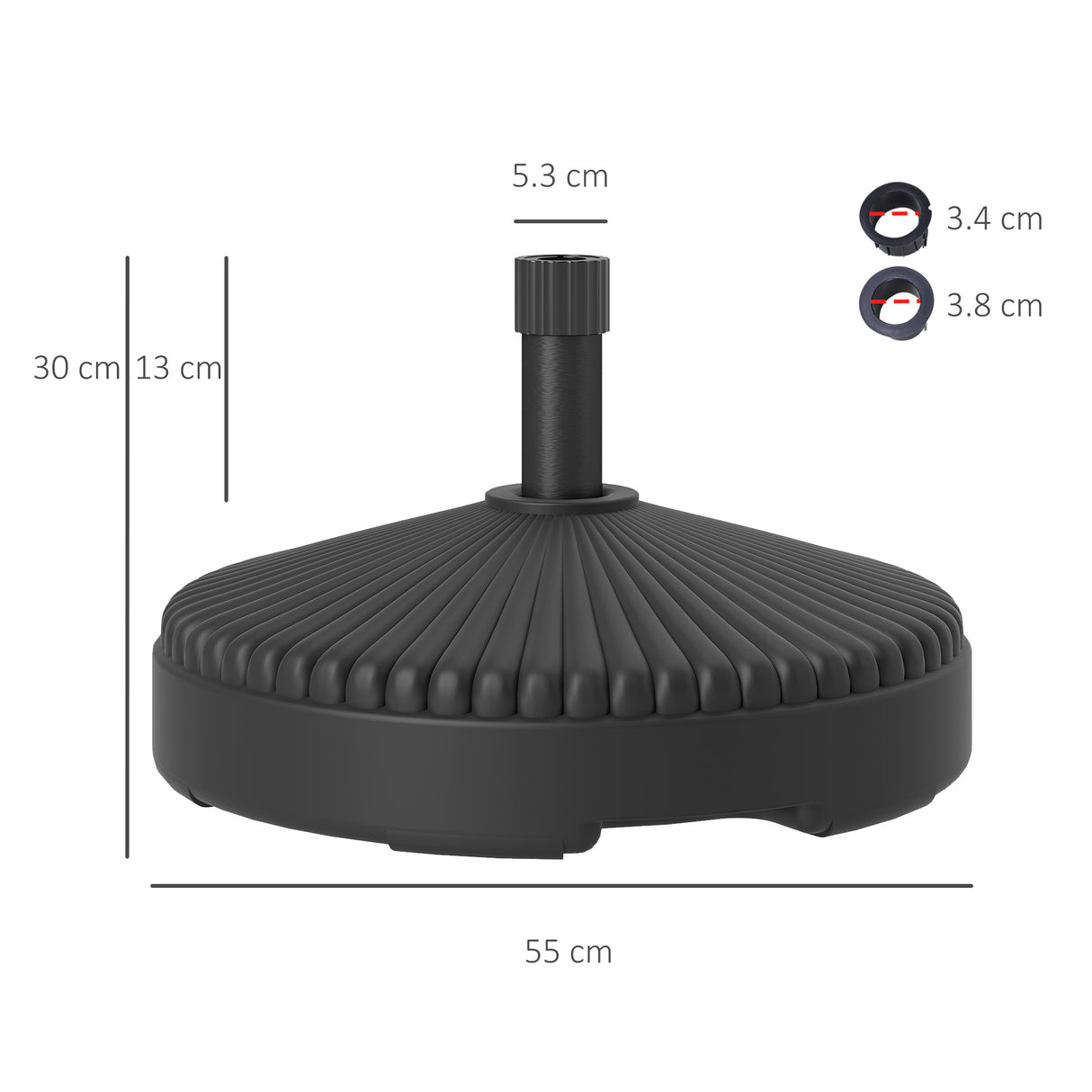 easycomfort easycomfort base per ombrellone 3 m max riempibile con acqua o sabbia in hdpe nero 55x30 cm