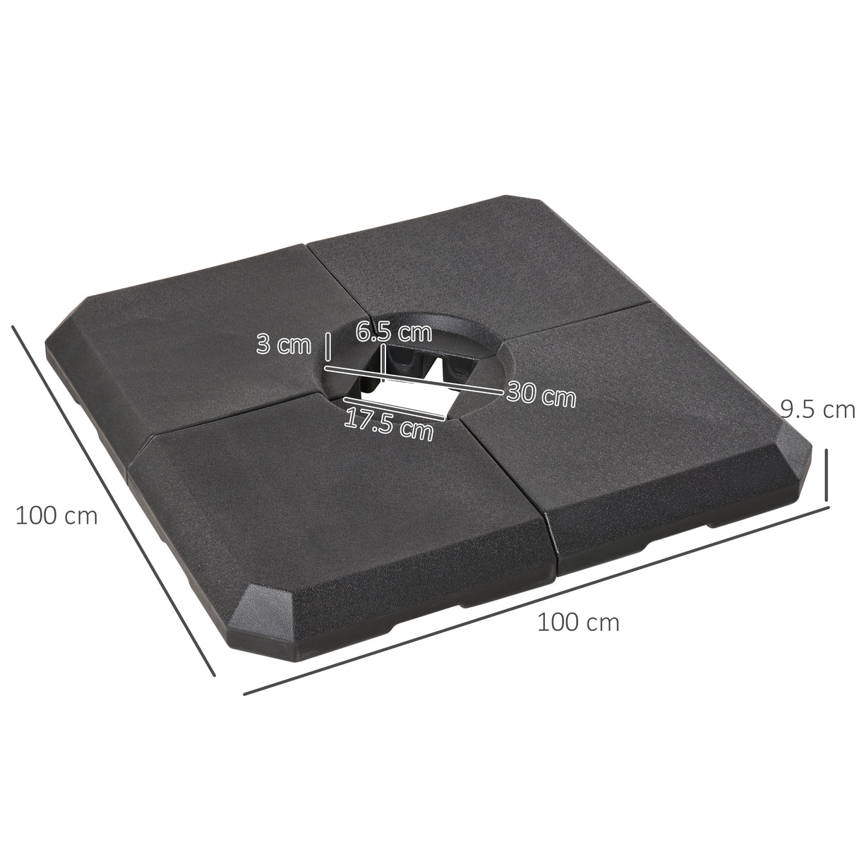 easycomfort easycomfort base per ombrellone a braccio da 4 pezzi riempibile con acqua o sabbia per basi a croce da 100x100cm nero