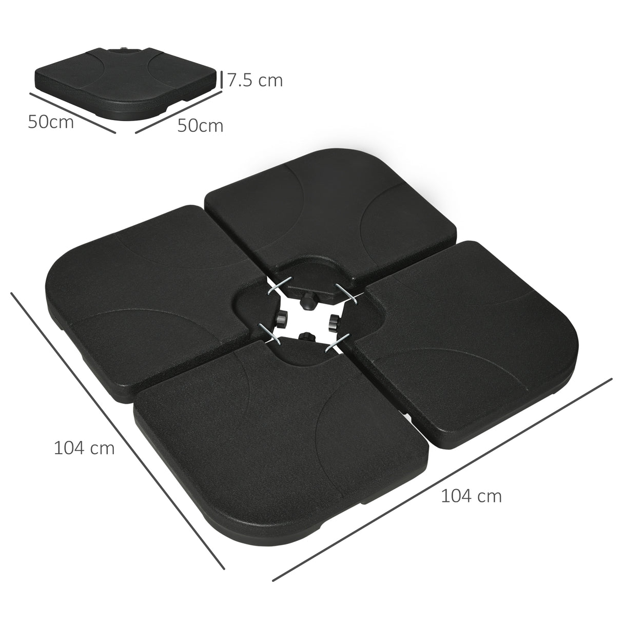 easycomfort easycomfort base per ombrellone set 4 pezzi in hdpe riempibile con acqua o sabbia 104x104x7 5 cm nera