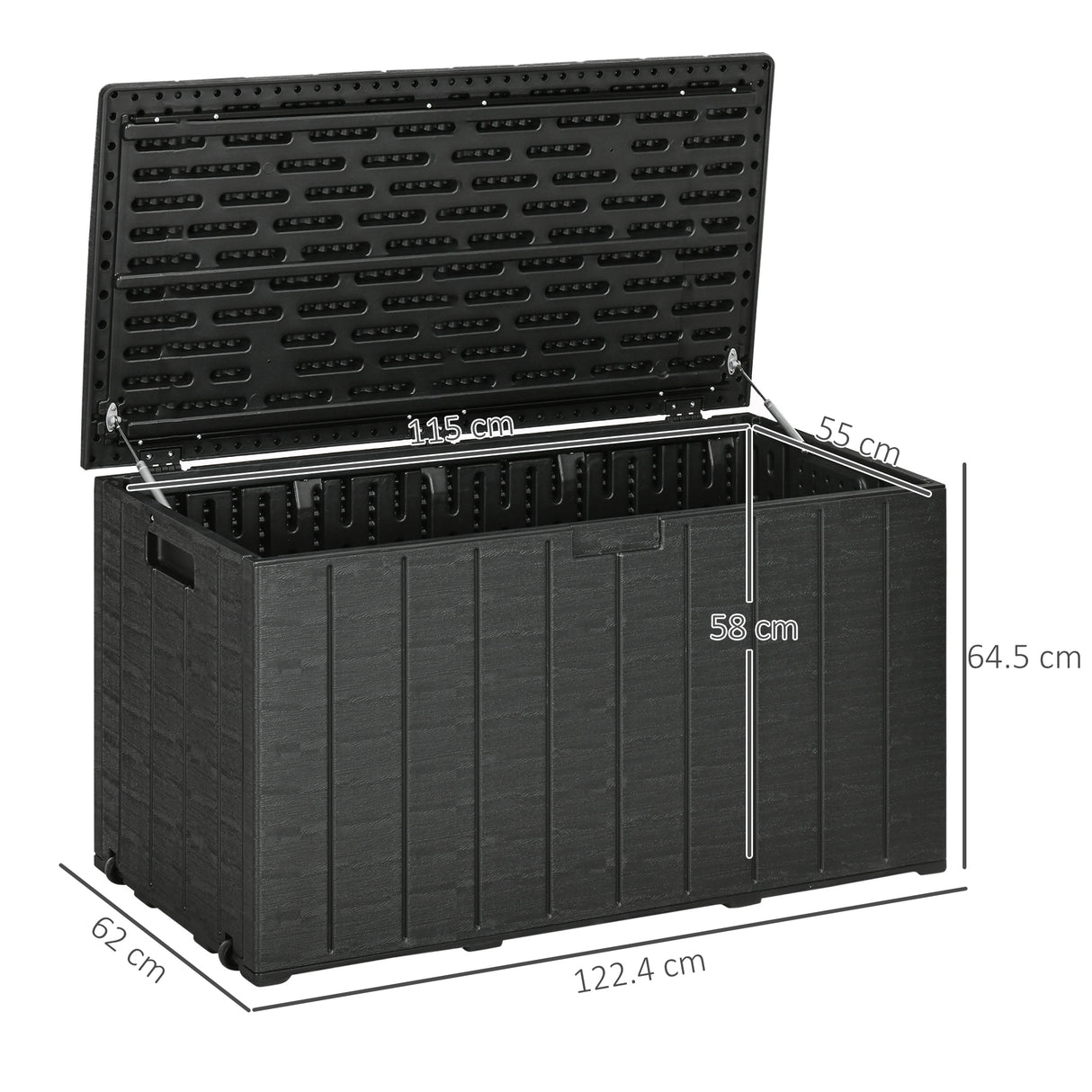 easycomfort easycomfort baule da giardino da 366l effetto legno in plastica 122 4x62x64 5 cm nero