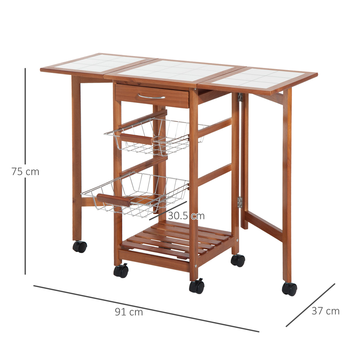easycomfort easycomfort carrello da cucina con piano in mattonella servizio ausiliare legno metallo cromato 6 ruote cassetto ean 8054144131139