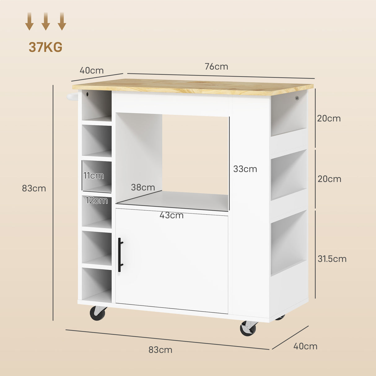 easycomfort easycomfort carrello da cucina con ruote ripiani armadietto e portabottiglie 83x40x83 cm rovere