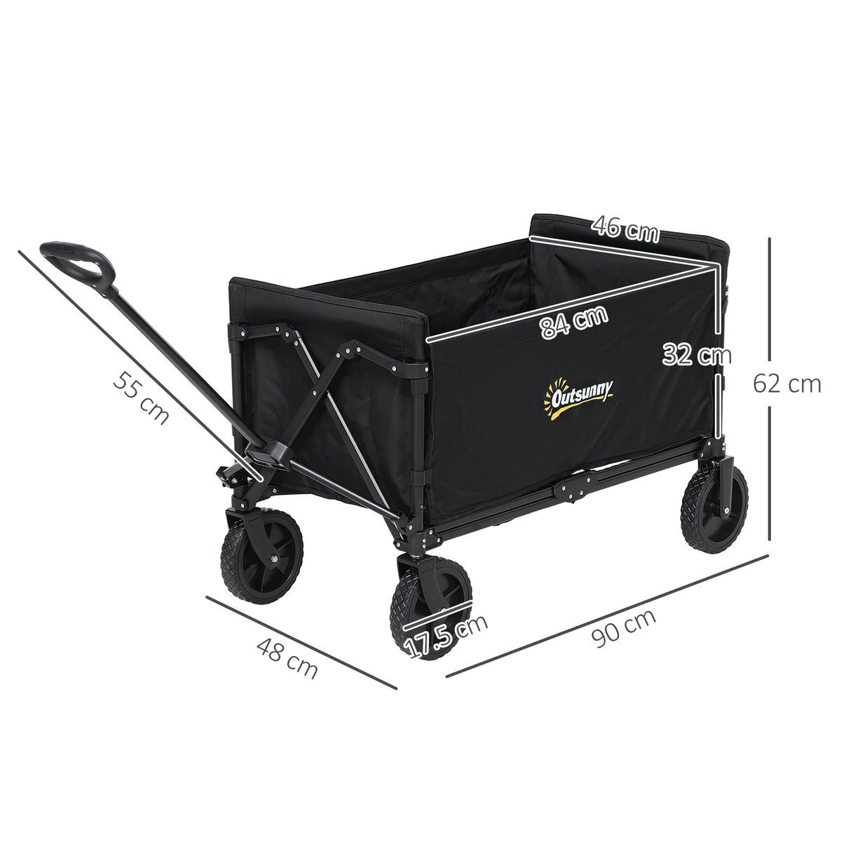 easycomfort easycomfort carrello da giardino da 120l pieghevole con pannello apribile in acciaio e poliestere 90x48x62 cm nero