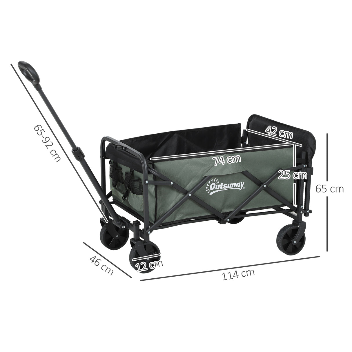 easycomfort easycomfort carrello da giardino da 72l pieghevole con pannello apribile in acciaio e poliestere 114x46x65 92 cm verde