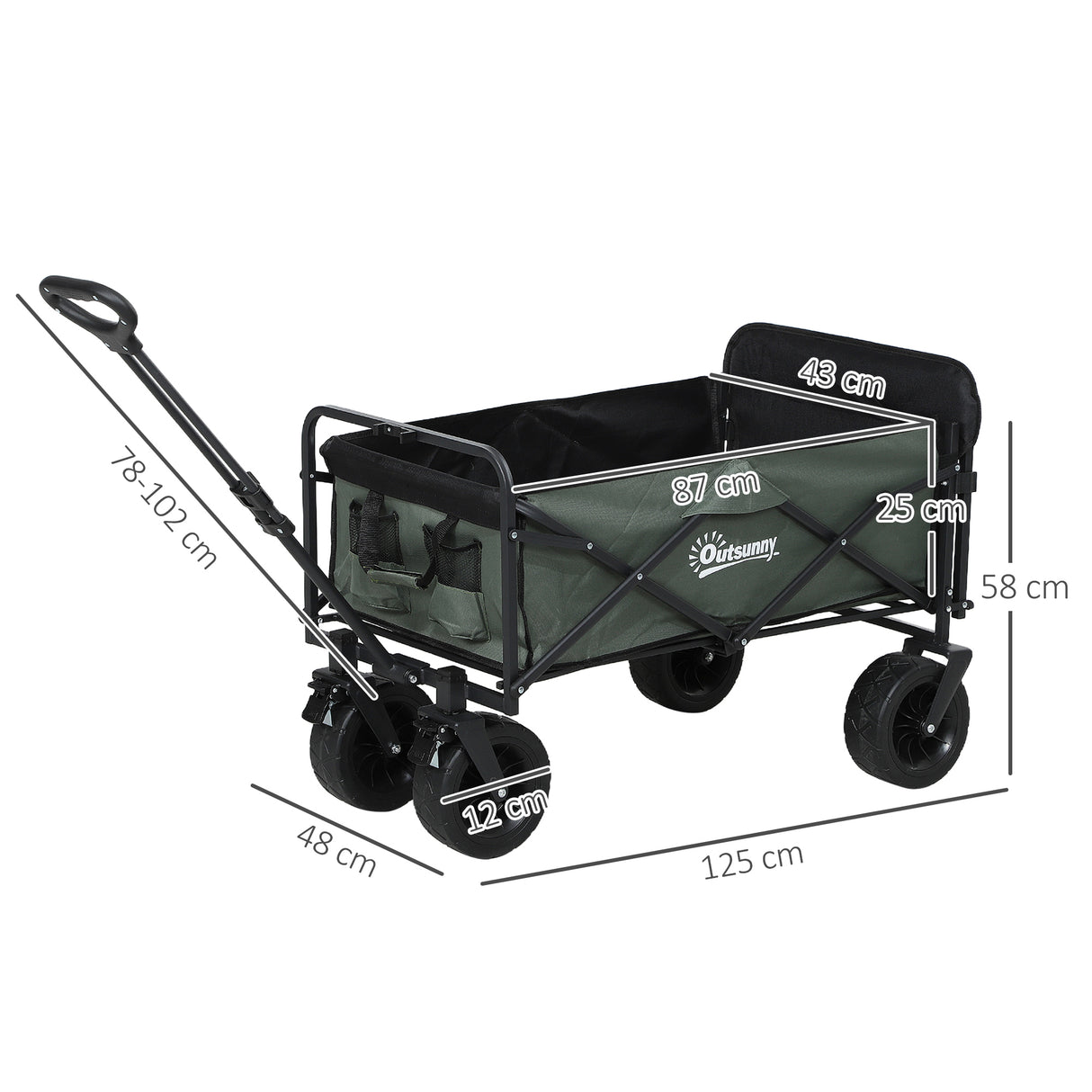 easycomfort easycomfort carrello da giardino da 95l pieghevole con pannello apribile in acciaio e poliestere 125x48x78 102 cm verde