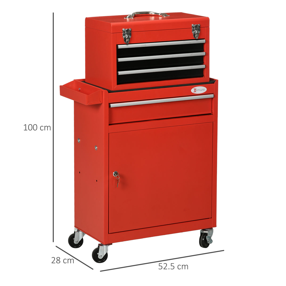 easycomfort easycomfort carrello porta attrezzi 2 in 1 con cassetta rimovibile e armadietto con chiave in acciaio rosso