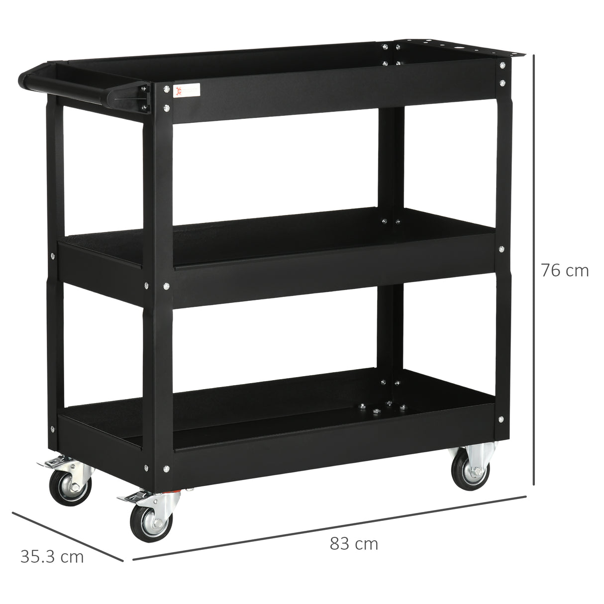 easycomfort easycomfort carrello porta attrezzi a 3 livelli in acciaio con bordi alti e 4 ruote girevoli 83x35 3x76 cm nero