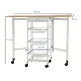 easycomfort easycomfort carrello portavivande pieghevole a 6 ruote con 3 cestini cassetto e 2 ribalte carrellino per cucina in mdf e metallo 37x37x77 5 cm bianco e legno