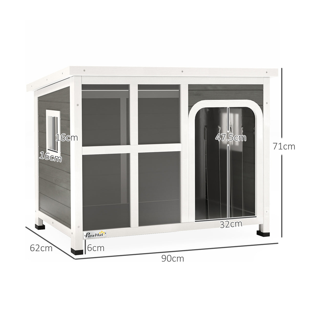 easycomfort easycomfort casetta per cani con finestrelle e ingresso a tenda in legno di abete 90x62x71 cm grigio chiaro