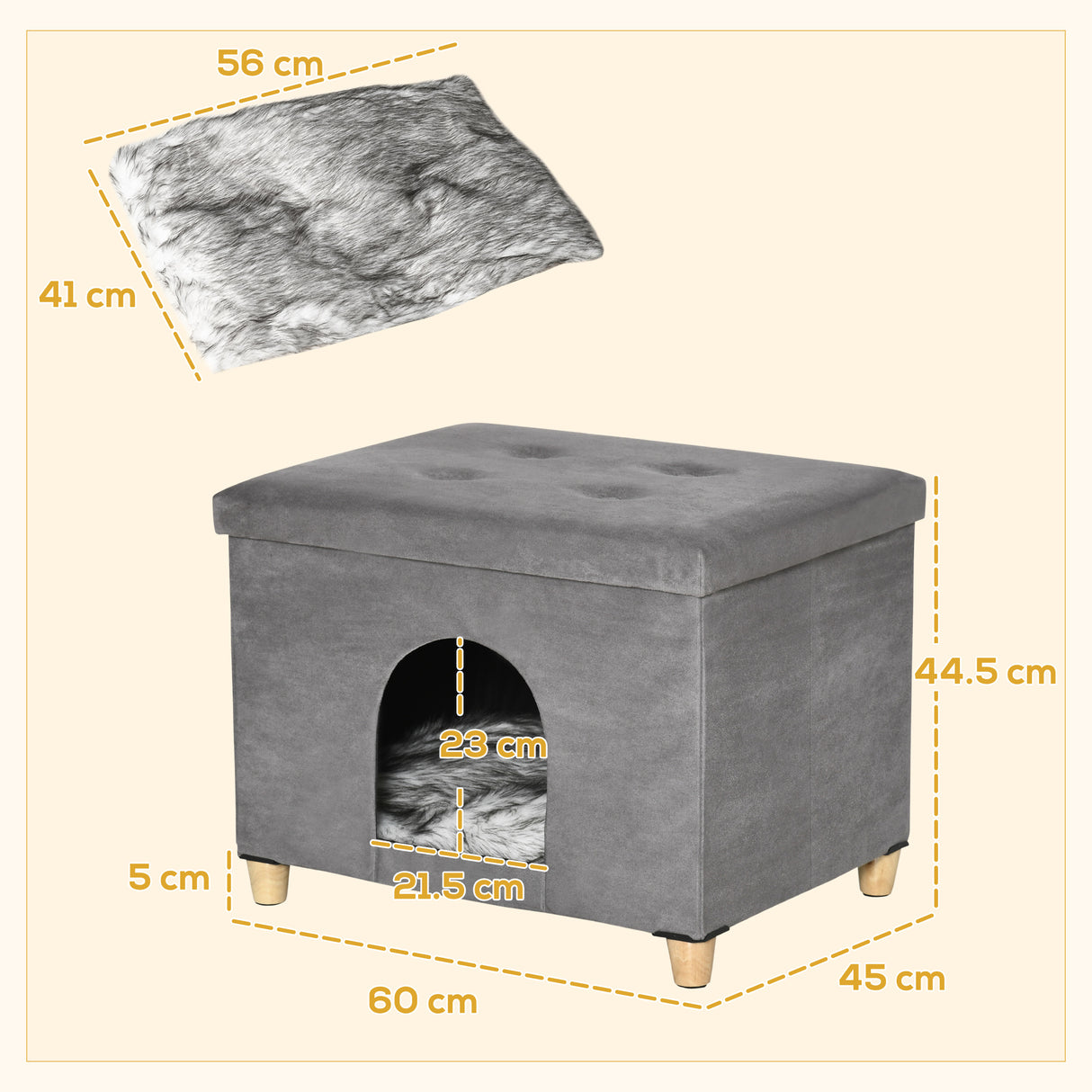 easycomfort easycomfort casetta per gatti pouf poggiapiedi imbottito con cuscino rimovibile e lavabile grigio