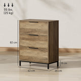 easycomfort easycomfort cassettiera 3 cassetti antiribaltamento con maniglie nere in legno e metallo 62x35x82 cm marrone scuro