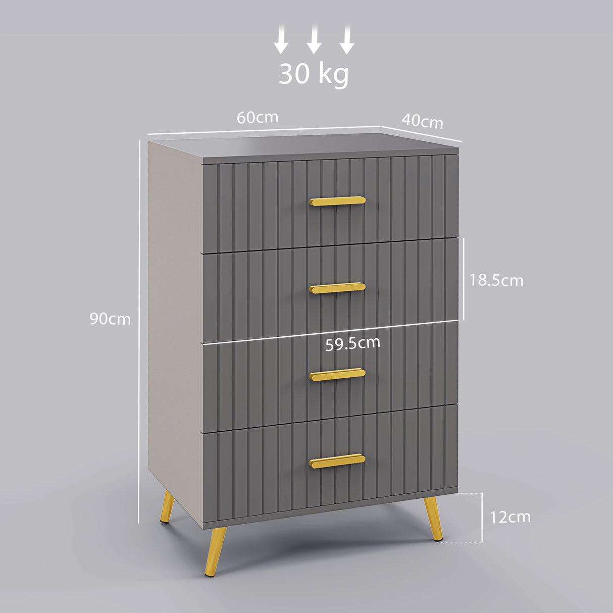 easycomfort easycomfort cassettiera 4 cassetti moderna in legno e alluminio 60x40x90 cm oro e grigio scuro