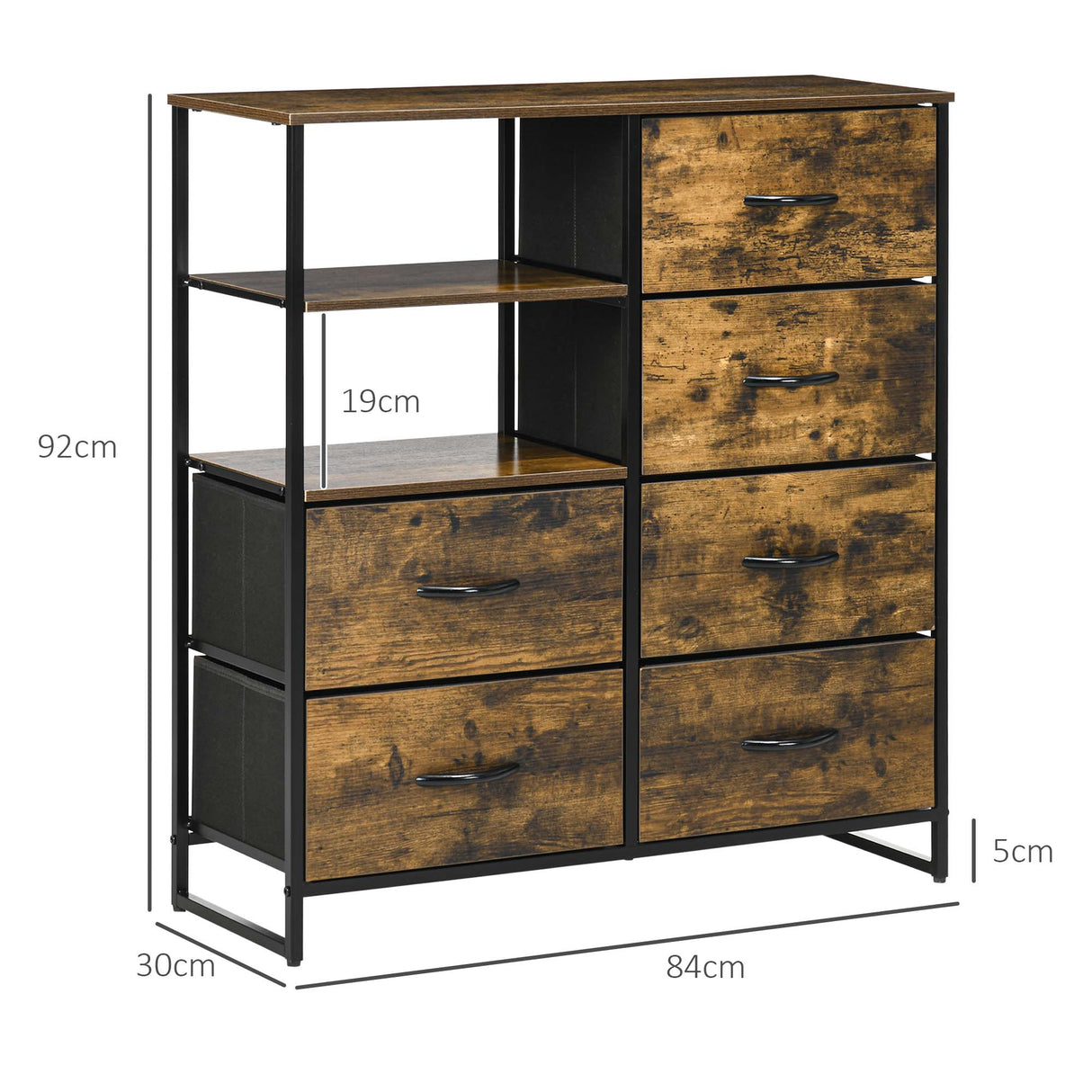 easycomfort easycomfort cassettiera 6 cassetti in tessuto pieghevoli stile industriale in acciaio e legno 84x30x92cm marrone rustico