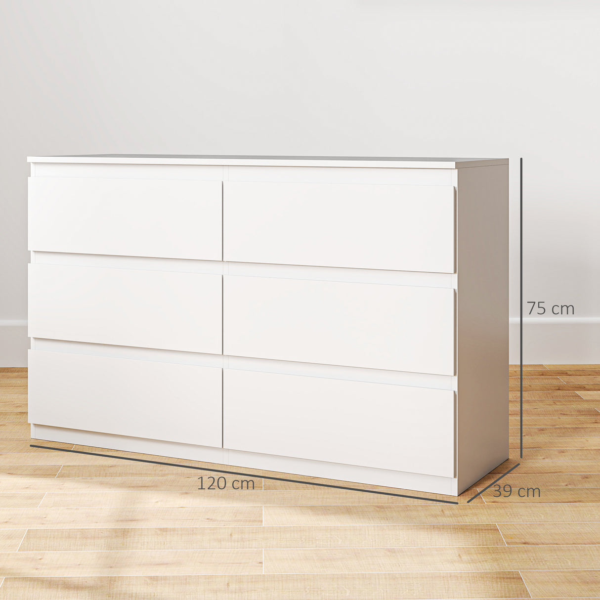 easycomfort easycomfort cassettiera 6 cassetti per camera da letto in legno con guide in metallo 120x39x75 cm bianco