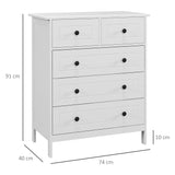 easycomfort easycomfort cassettiera con 5 cassetti in legno salvaspazio e antiribaltamento 74x40x91cm bianco