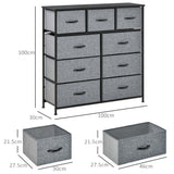 easycomfort easycomfort cassettiera con 9 cassetti in tessuto pieghevoli e struttura in acciaio e legno 100x30x100cm nero e grigio