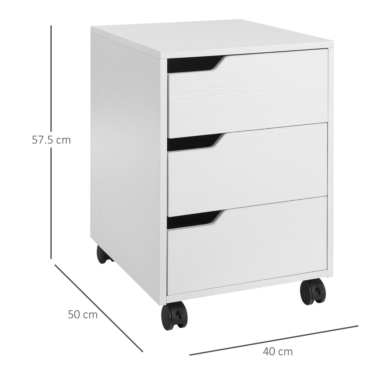 easycomfort easycomfort cassettiera da ufficio a 3 cassetti con maniglie a scomparsa in legno e metallo 40x50x57 5 cm bianco