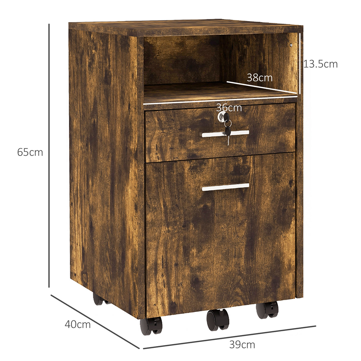 easycomfort easycomfort cassettiera da ufficio portadocumenti in legno con 2 cassetti e ripiano aperto 39x40x65 cm marrone