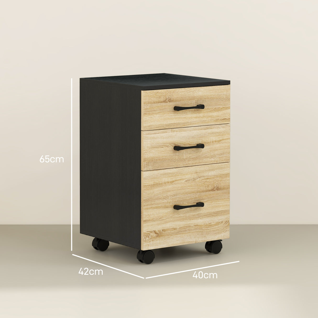 easycomfort easycomfort cassettiera ufficio con 3 cassetti e ruote portadocumenti con barre regolabili rovere e nero