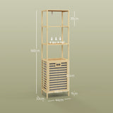 easycomfort easycomfort colonna bagno con 3 ripiani in legno di bambu e cesto portabiancheria in tessuto 44x33x160cm